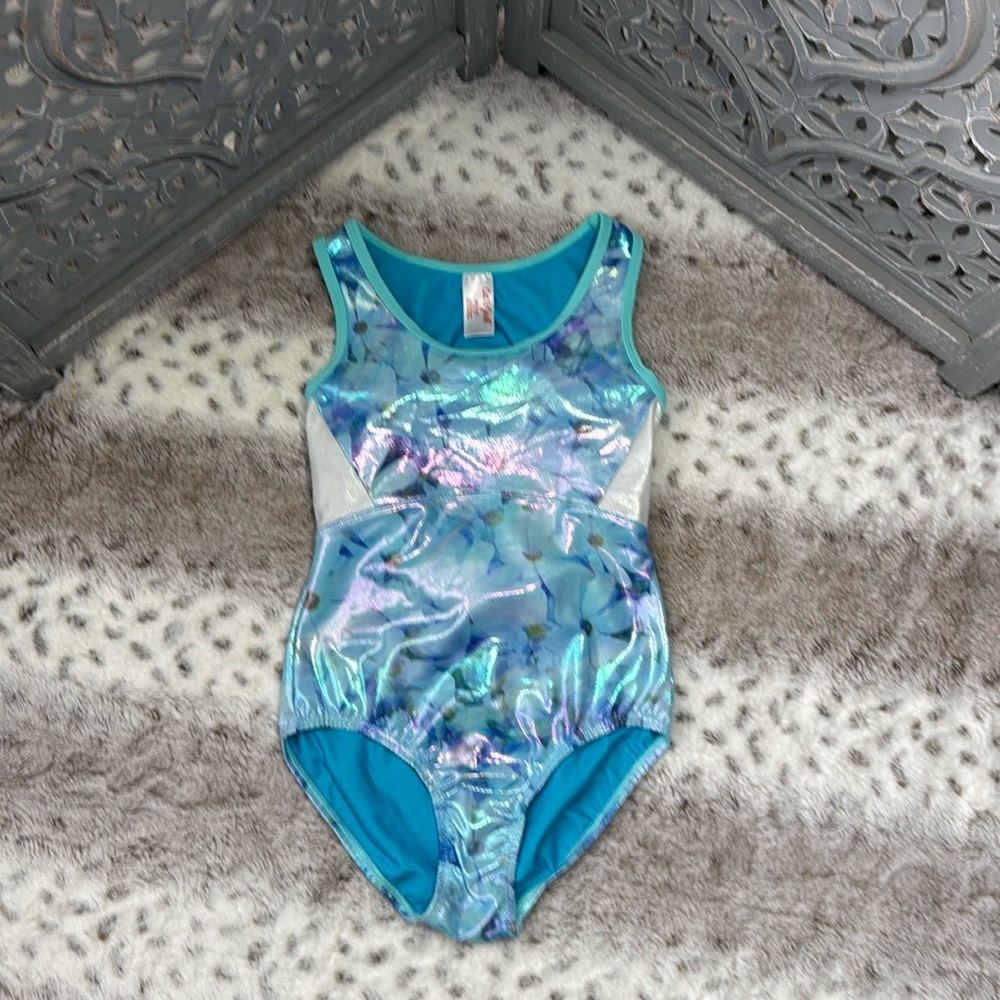 Cat & Jack iridescent floral one piece swimsuit girls medium tropical beach swim